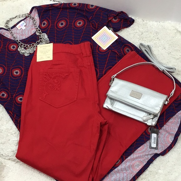Liz Claiborne Denim - Liz Claiborne red jeans + Lularoe Irma top NWT